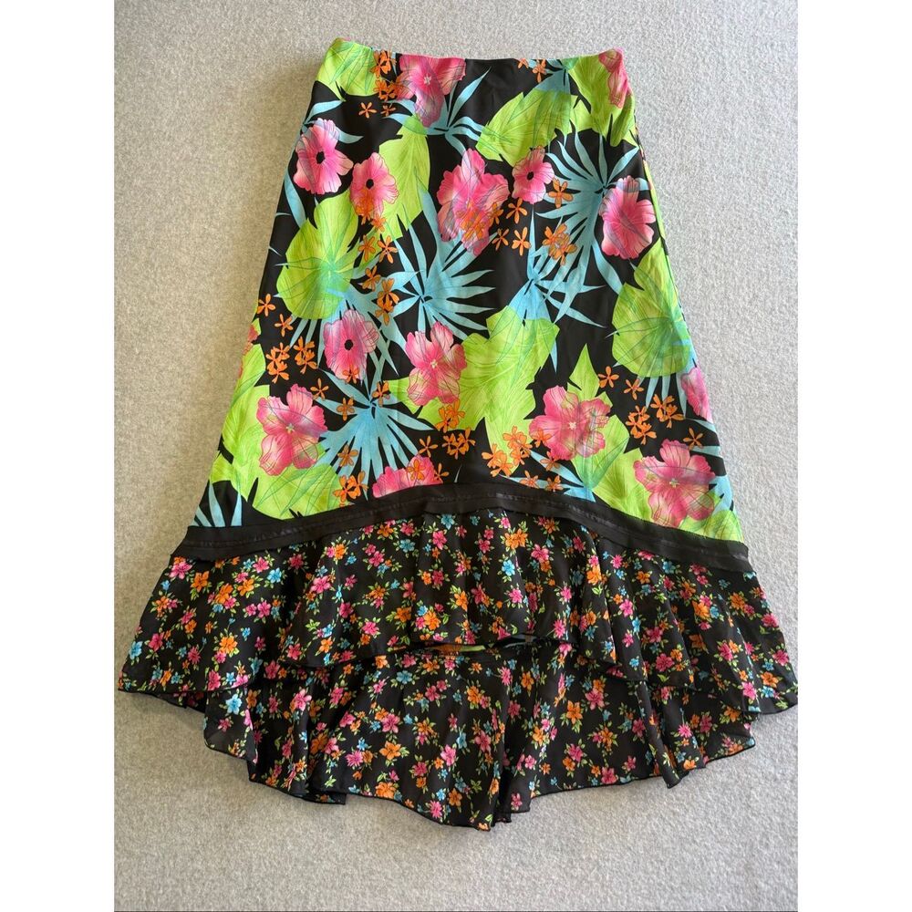 Y2K Versailles tropical floral print ruffled high-low skirt M